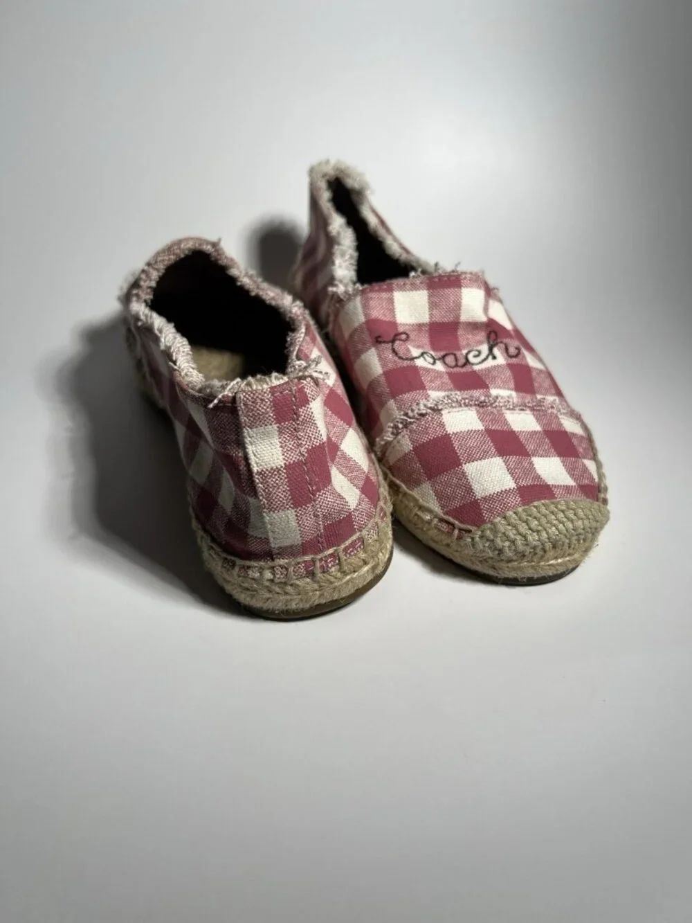 Coach Gingham Espadrille Flats Women’s Size 6.5 Pink White Slip On